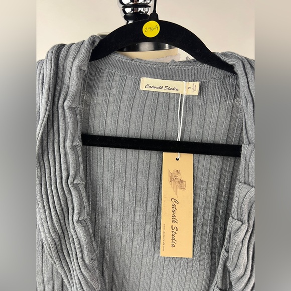 💚 2964. Ruffled Tie Front Ribbed Cardigan - Picture 4 of 6